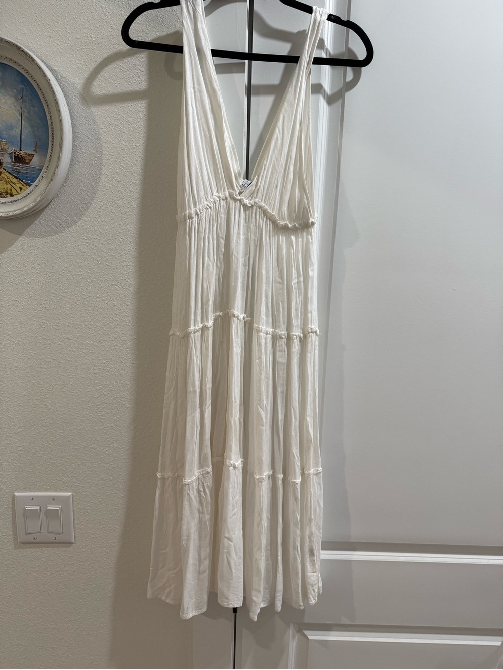 Sleeveless V-Neck White Tiered Summer Dress